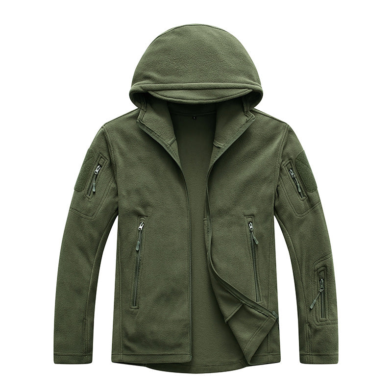 Herren Fleecejacke Warm Kapuze Reißverschluss Taschen