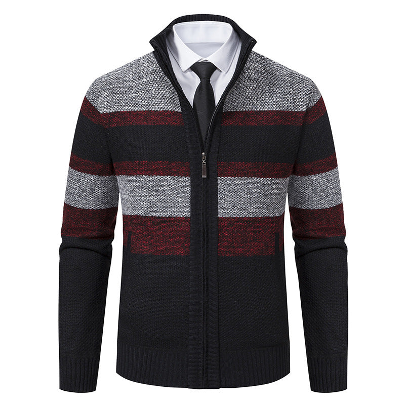 Herren Strickjacke Modern Gestreift Hochkragen