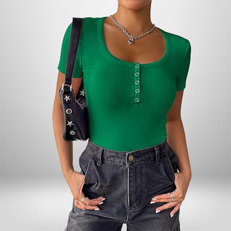 Damen Bodysuit Kurzarm Figurformend Mit Knöpfen