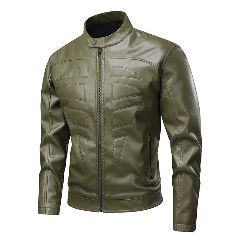 Lederjacke Herren Bikerstil Schwarz mit Nieten