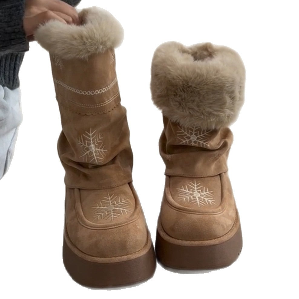 Damen Winterstiefel Warm Flauschig Schneeflocken Design