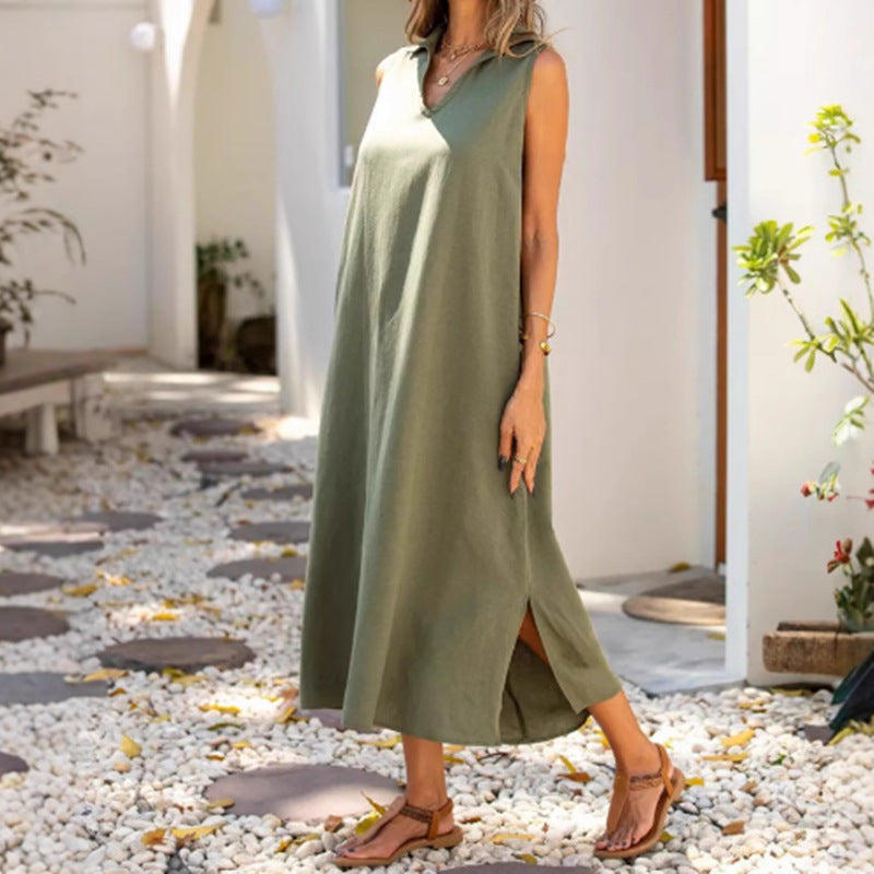 Damen Sommerkleid Lang Klassisch mit Schlitzen