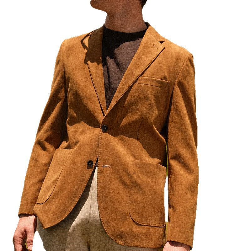 Herren Wildlederanzug Elegant Lederanzug mit Revers und Taschen