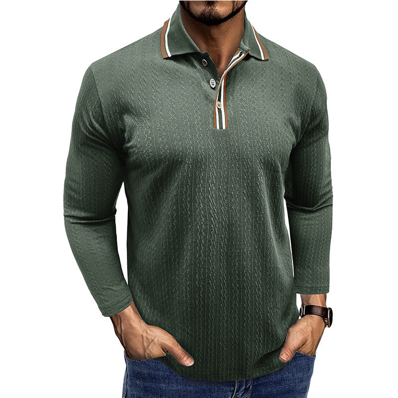 Herren Polo Langarm mit Strickmuster Elegent