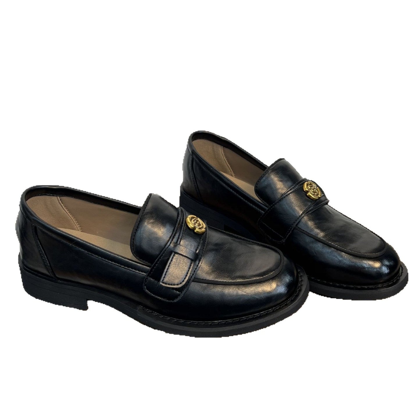 Elegante Damen Mokassins Leder Schnalle Braun