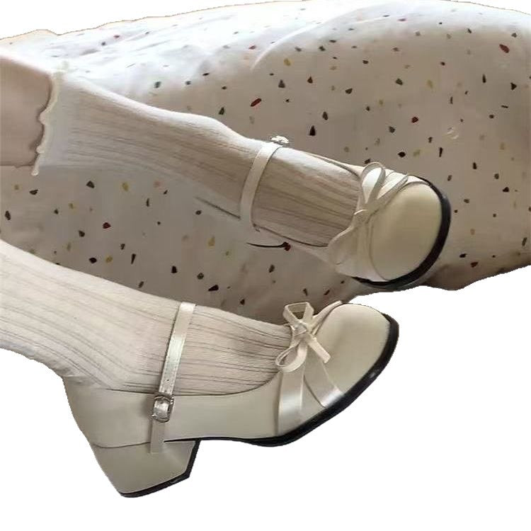 Damen Schuhe Mary Jane Elegante Blockabsatz Schleifen Detail