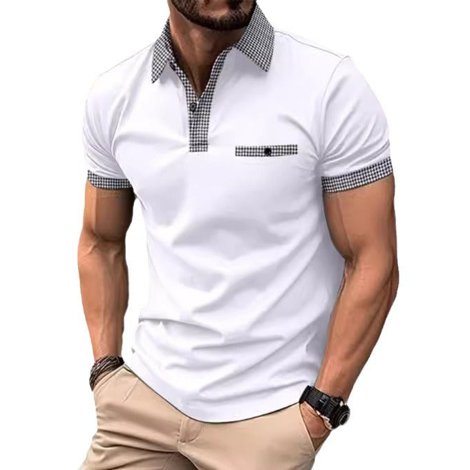 Herren Polohemd Kurzarm Karo Kragen Modern