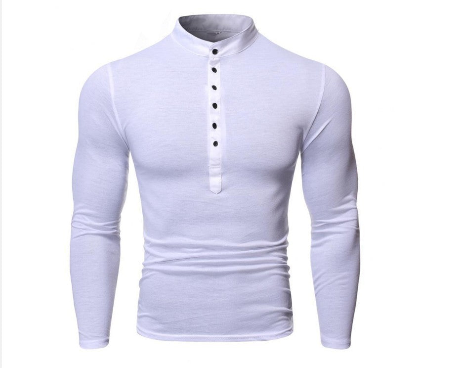 Herren Langarmshirt Henley Kragen Kontrastknöpfe Modern