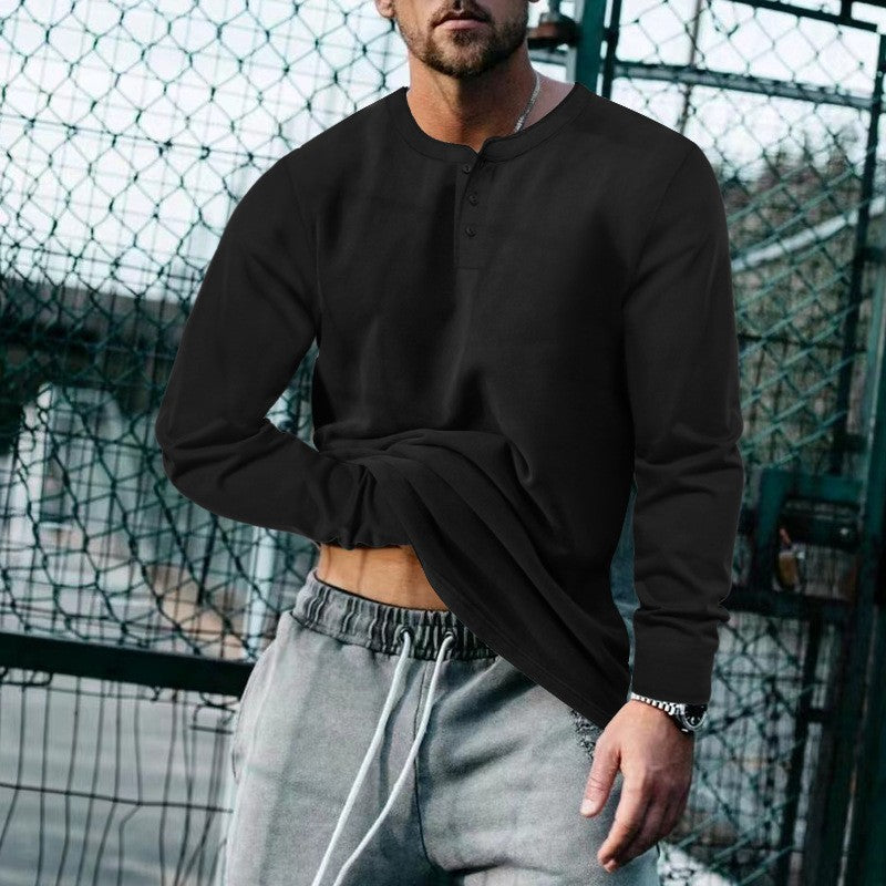 Herren Langarmshirt Modern Weich Bequem mit Knöpfen