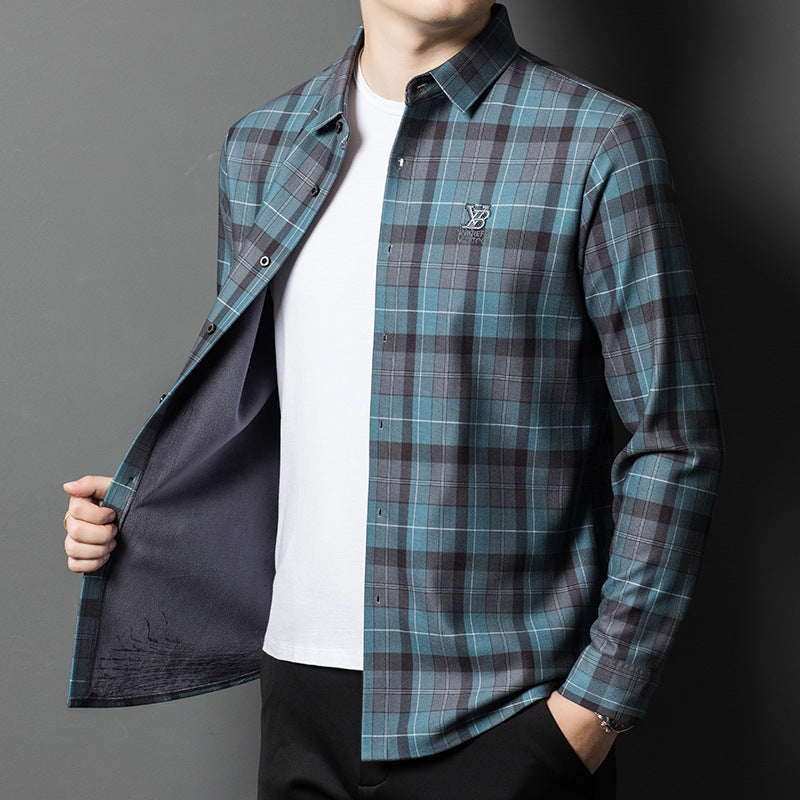 Herren Langarmhemd Karo Muster Modern Stylisch