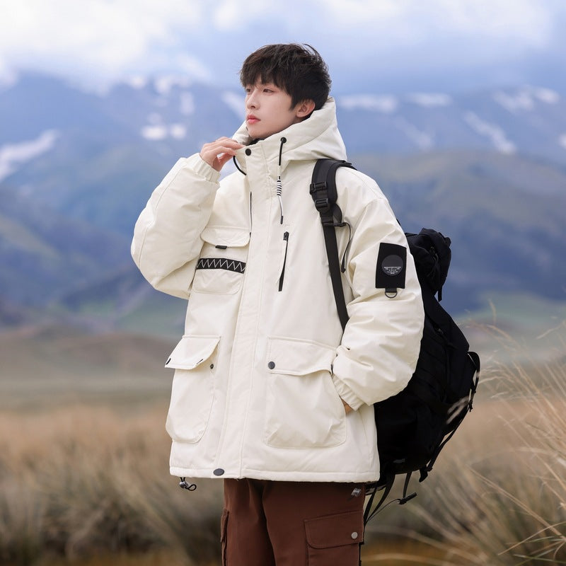 Herren Outdoor-Jacke Isoliert Wasserdicht mit Taschen und Verstellbarer Kapuze
