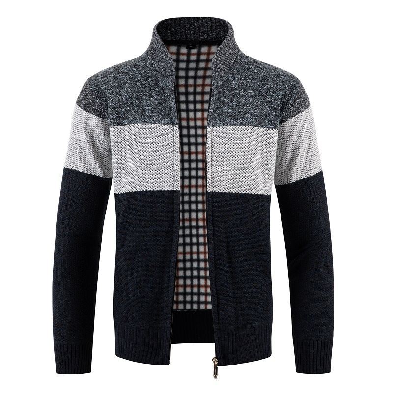 Herren Strickjacke Modern Karo Muster Zipper Schluss