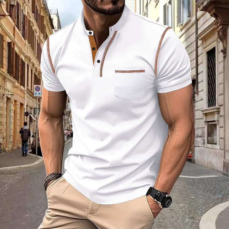 Herren Polo-Shirt Modern Struktur Knöpfe Slim-Fit