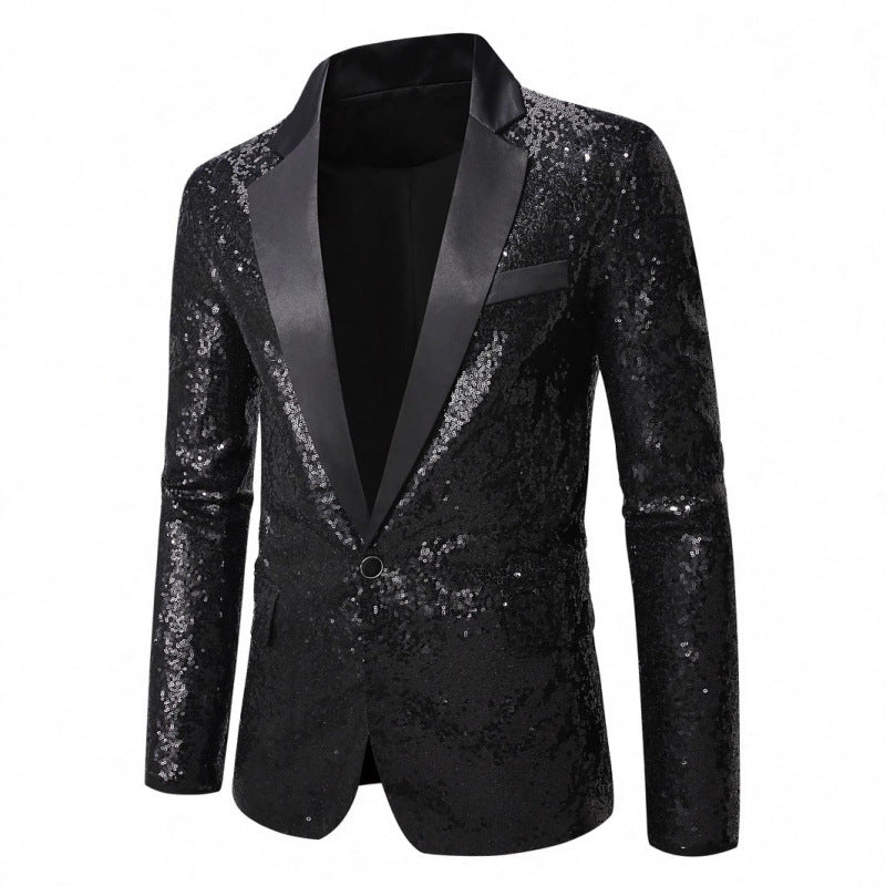 Herren Anzug Blazer Pailletten Glamour Schwarz