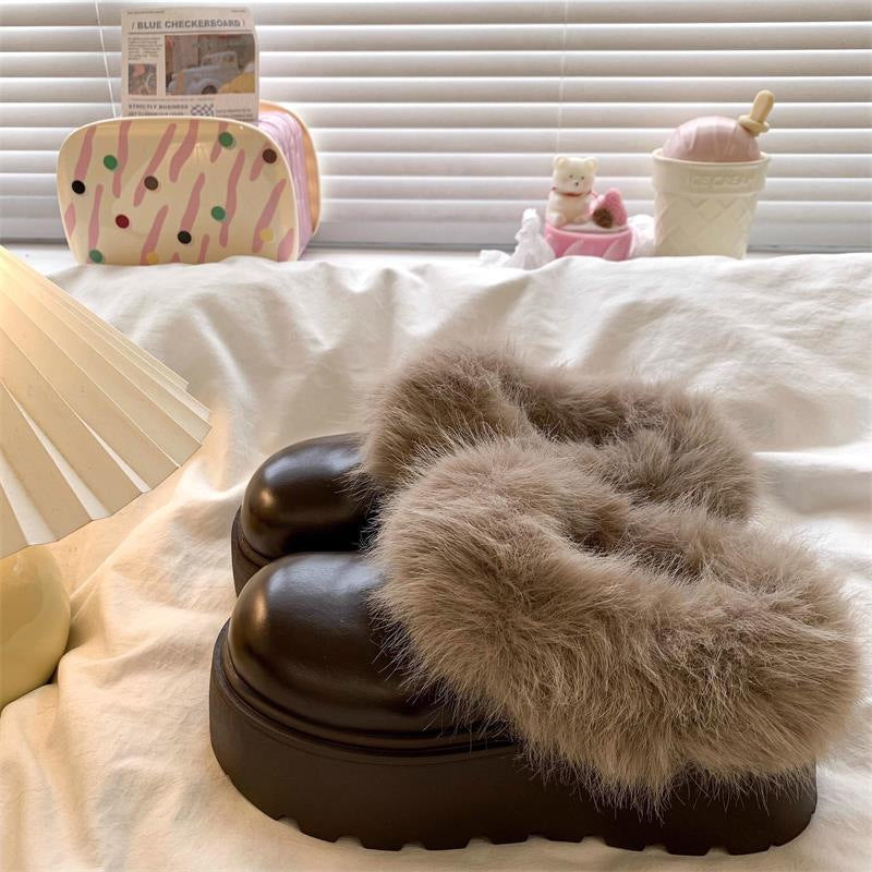 Damen Clogs Flauschig Warm mit Kunstfell und Robuster Sohle