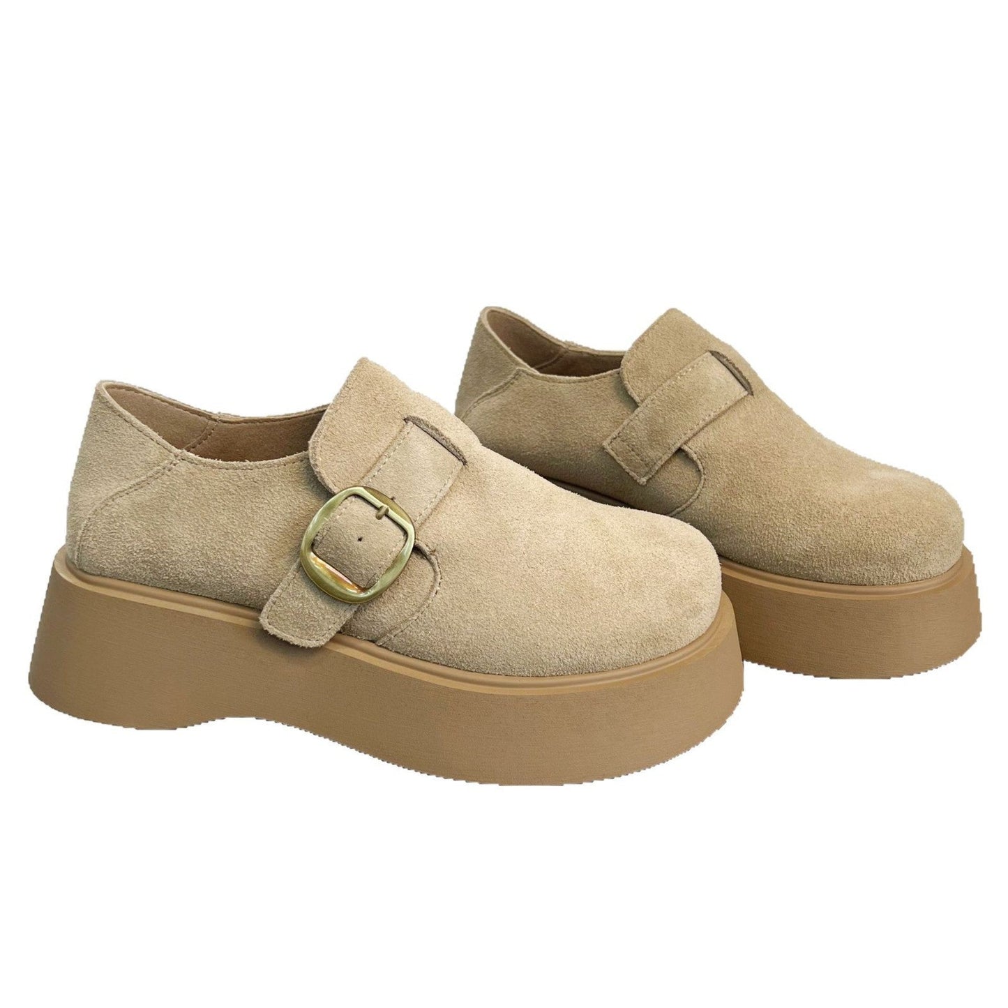 Damen Plateau Schuhe Schnalle Modisch Hoch