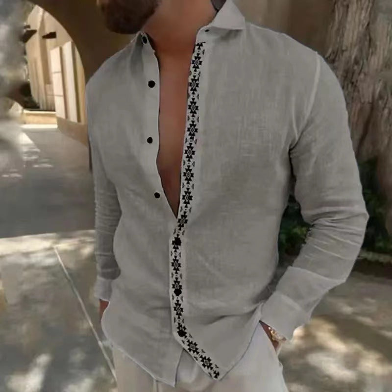 Herren Leinenhemd Elegantes Sommerhemd mit Stickerei