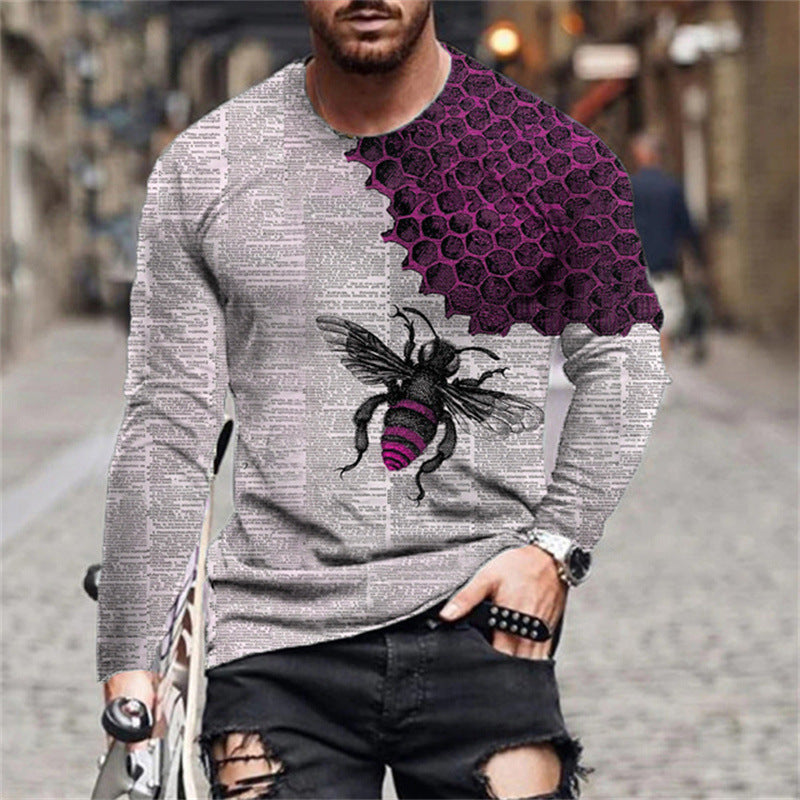 Herren Langarmshirt Bienen Muster Trendig Modern