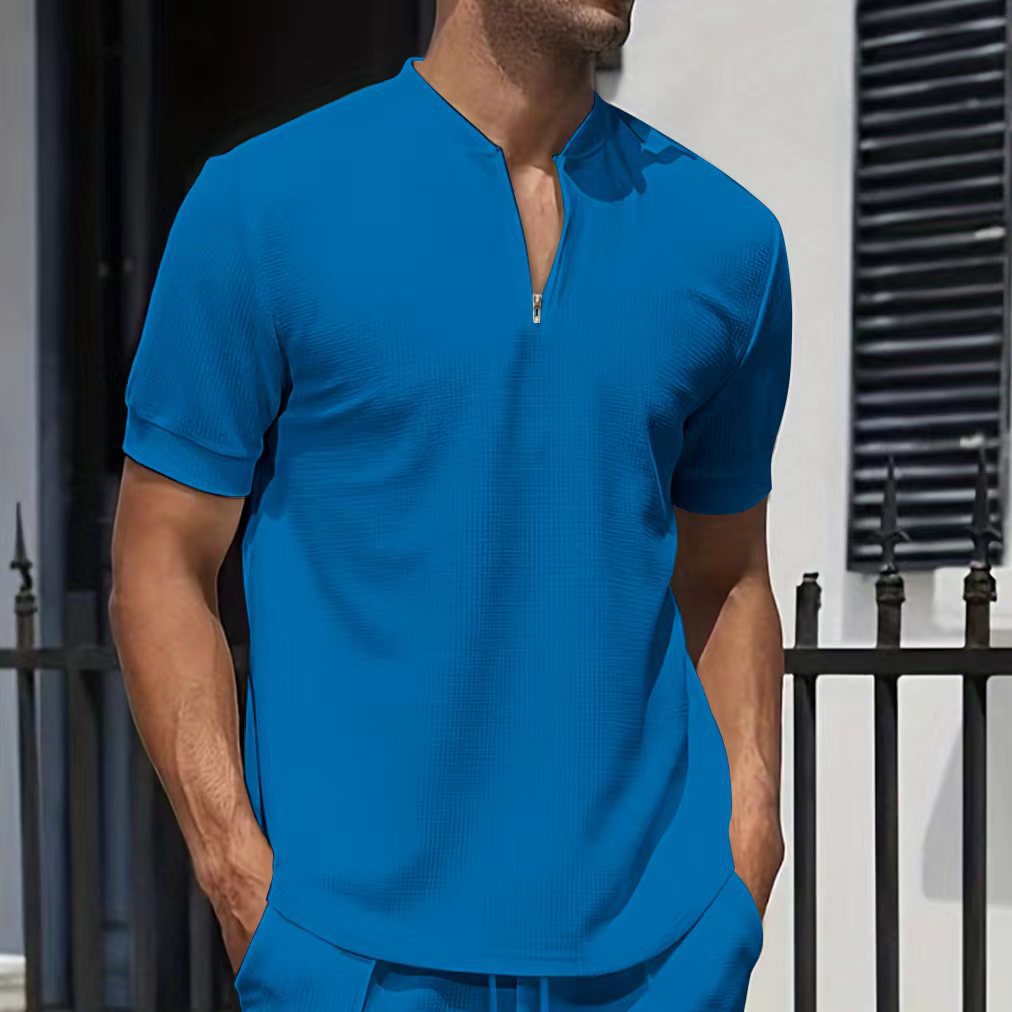 Herren Kurzarmshirt Modern Strukturiert Reißverschluss