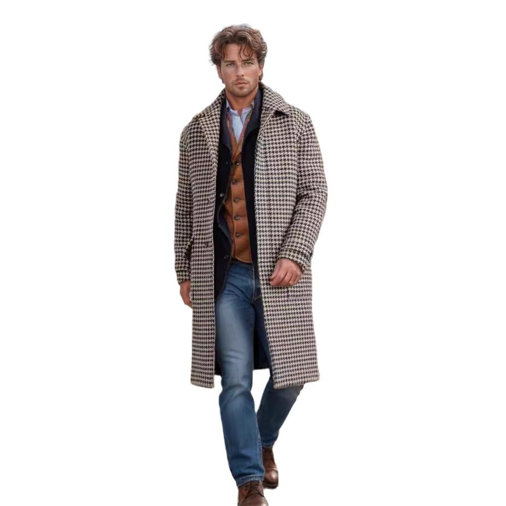 Herren Karomantel Klassisch Eleganter Männermantel
