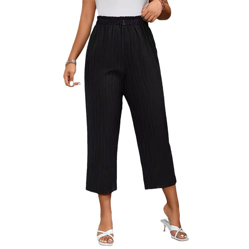 Damen Plisseehose Elegant Elastisch Mit Hochem Bund
