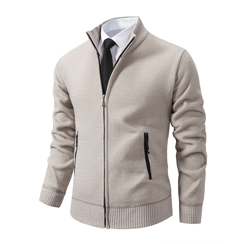 Herren Strickjacke Modern mit hohem Kragen und Reißverschlusstaschen