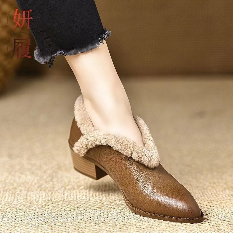 Damenstiefeletten Flauschig Komfortabel Blockabsatz Elegant