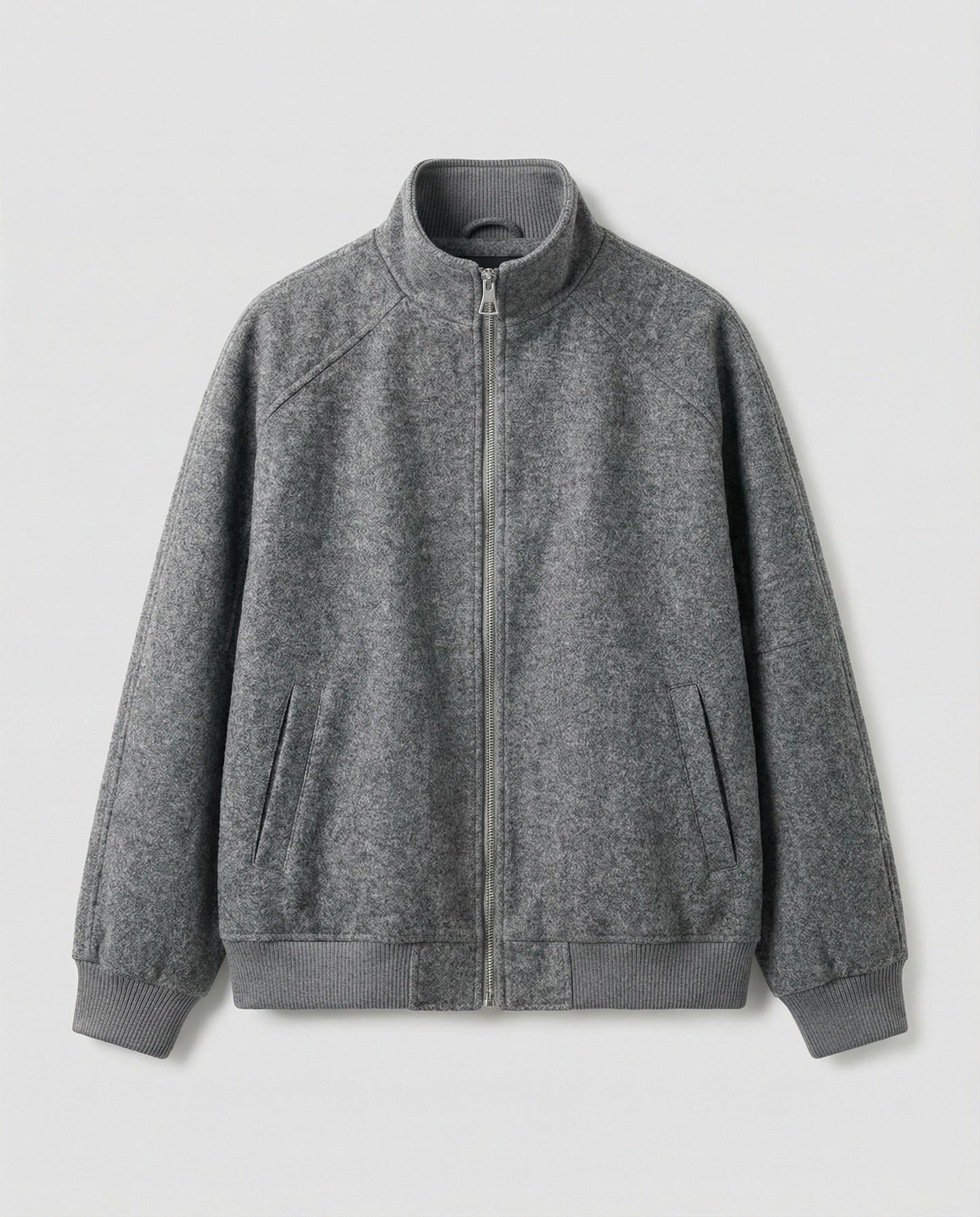 Herren Zipjacke Stehkragen Wollmix Schwarz Modern