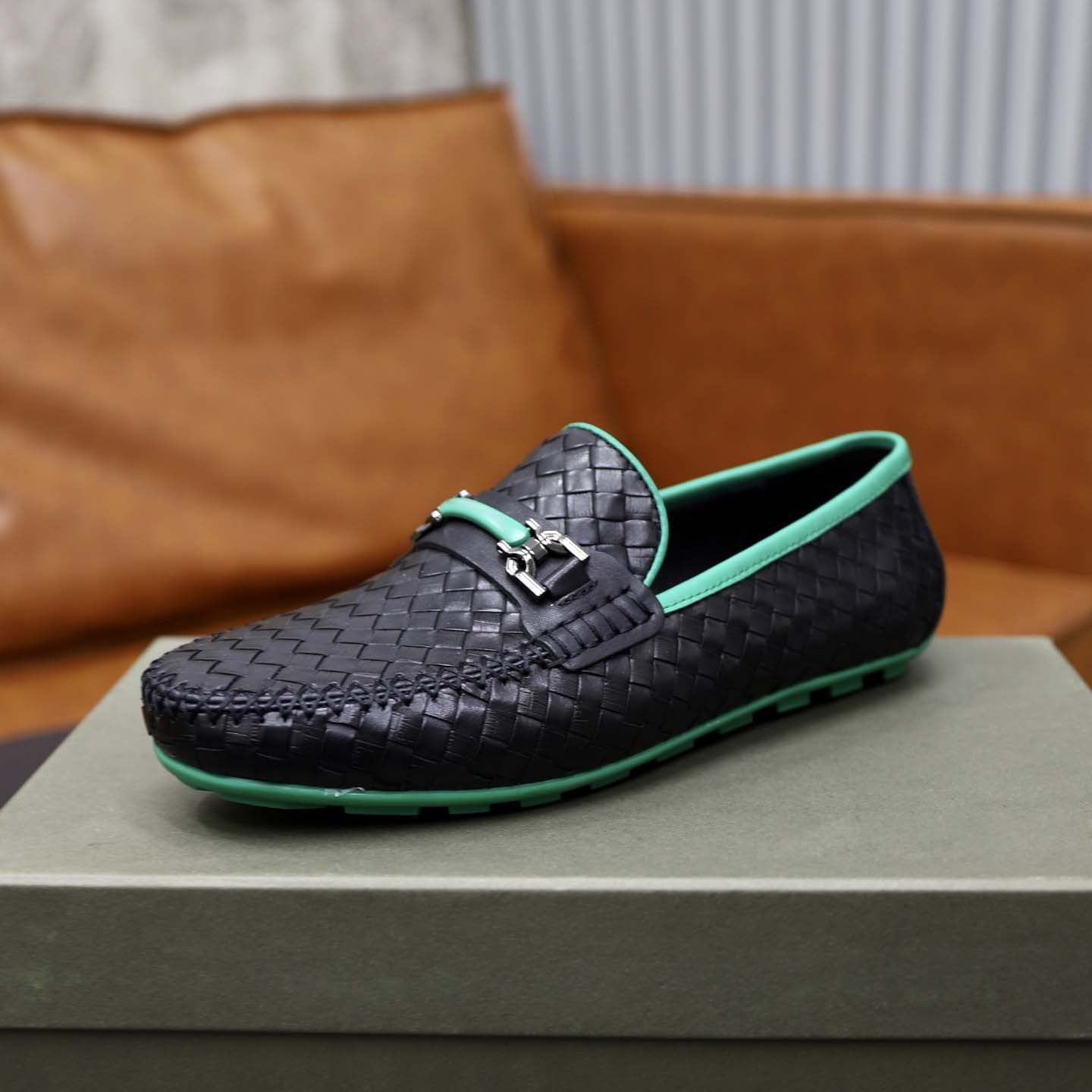 Damen Mokassins Leder Geflochtene Slipper Sommermode