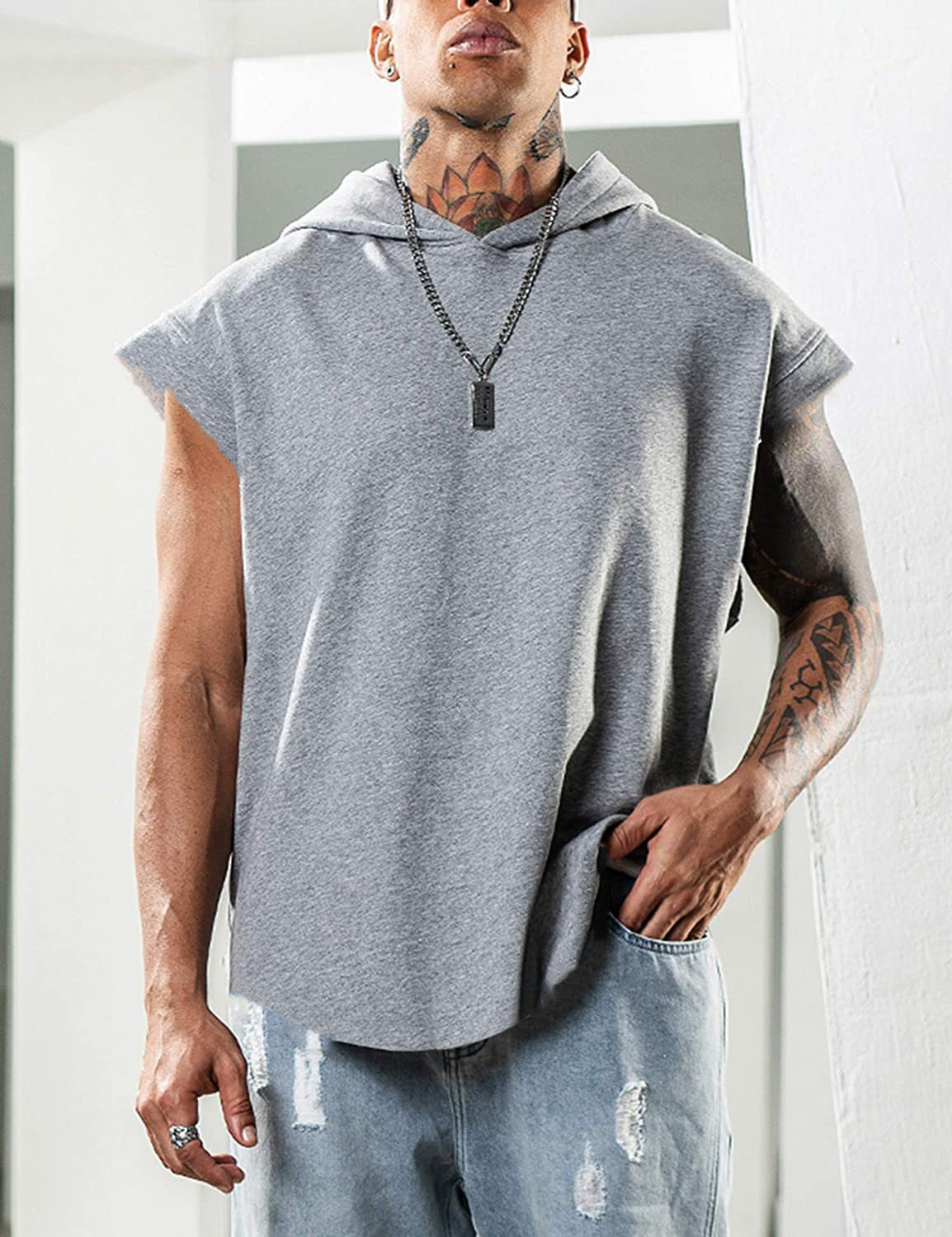 Herren Tanktop mit Kapuze, Sportlich, Kängurutasche