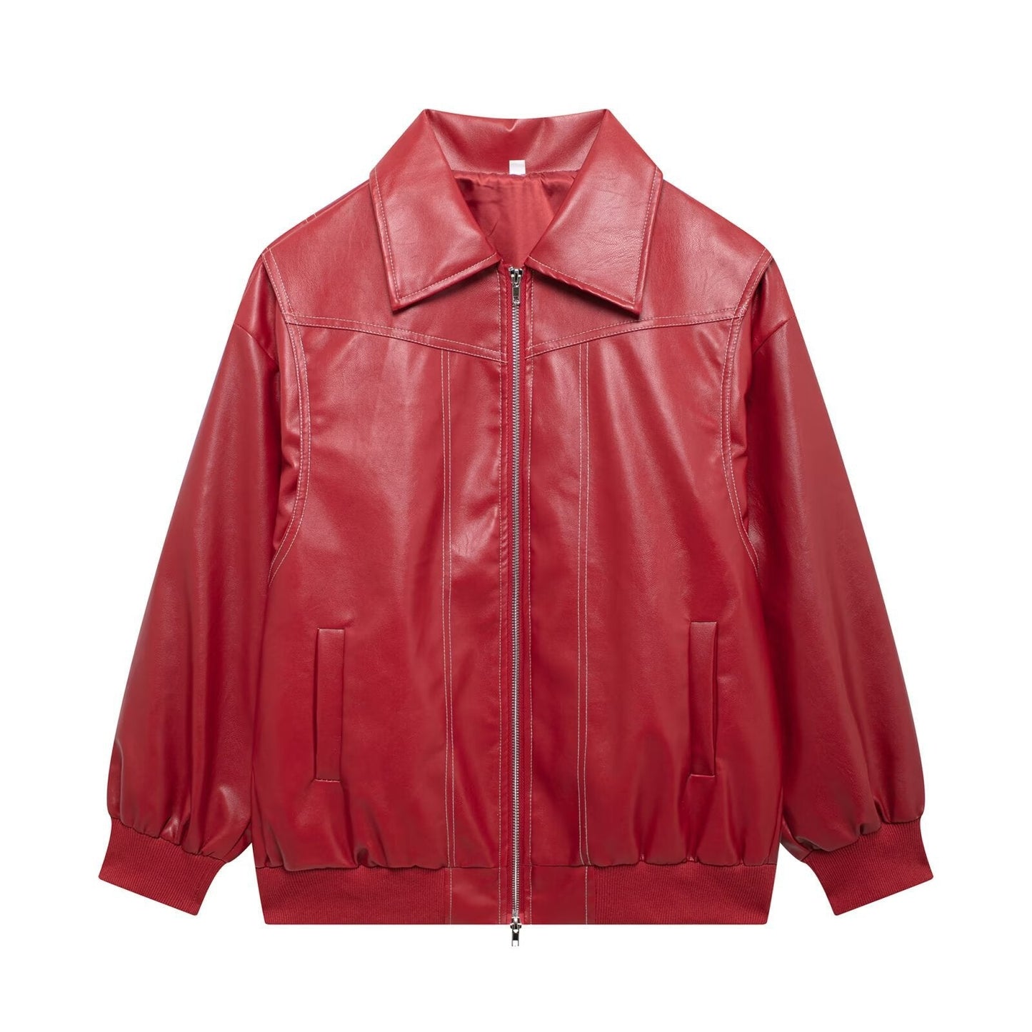 Lederjacke Damen Modern mit Reißverschluss und Taschen