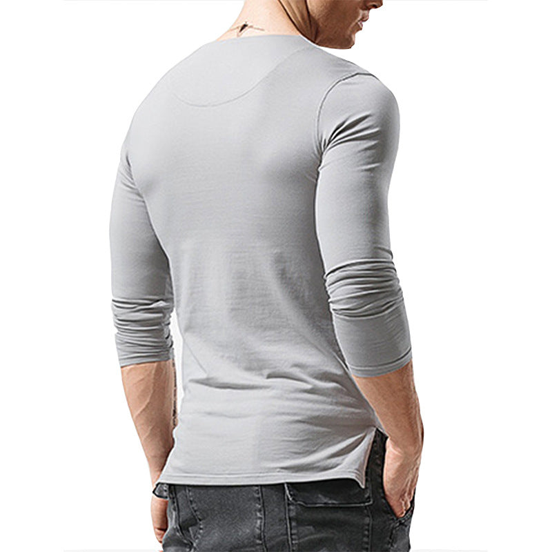Herren Langarmshirt Modern Henley Ausschnitt Knöpfe Style