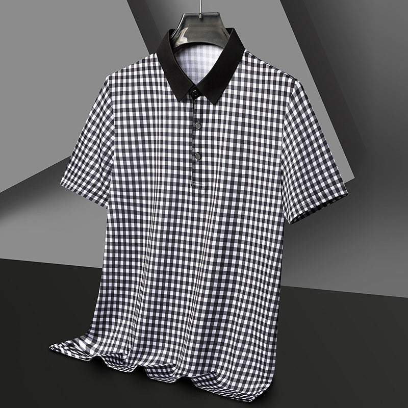 Herren Poloshirt Kariert Kontrastkragen Modern