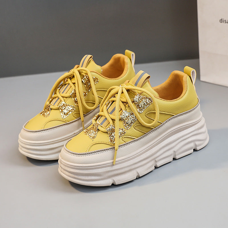 Damen Sneaker Sportlich Glitzer Chunky Schuhe