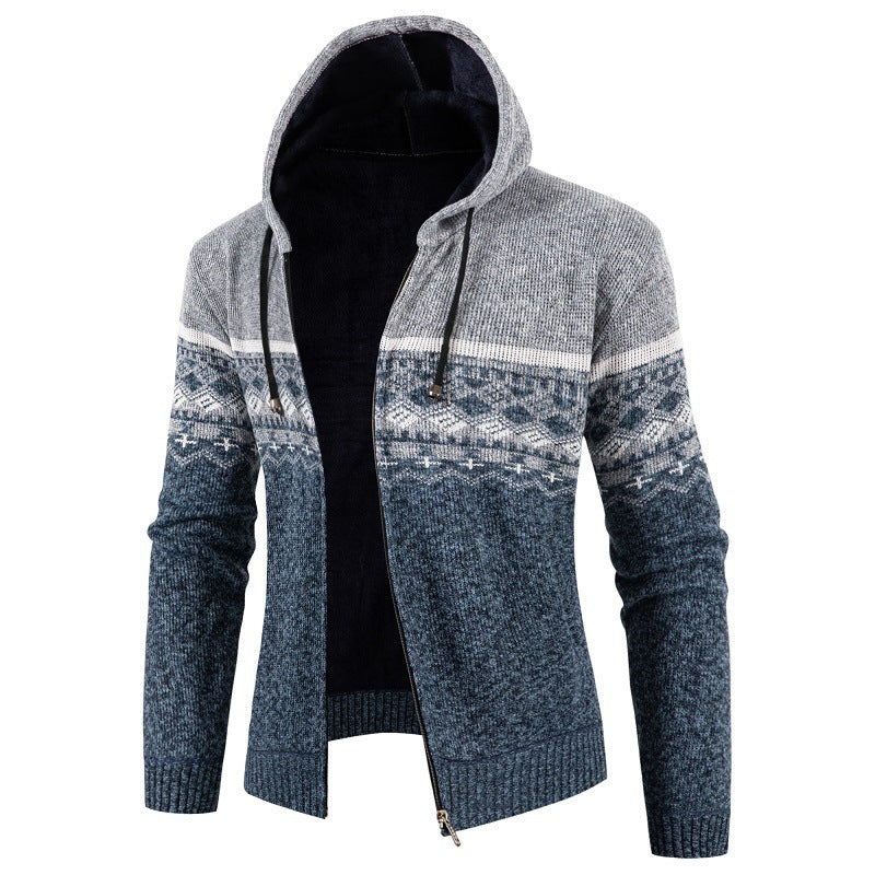 Herren Pullover Kapuze Norweger Muster Winterwarm