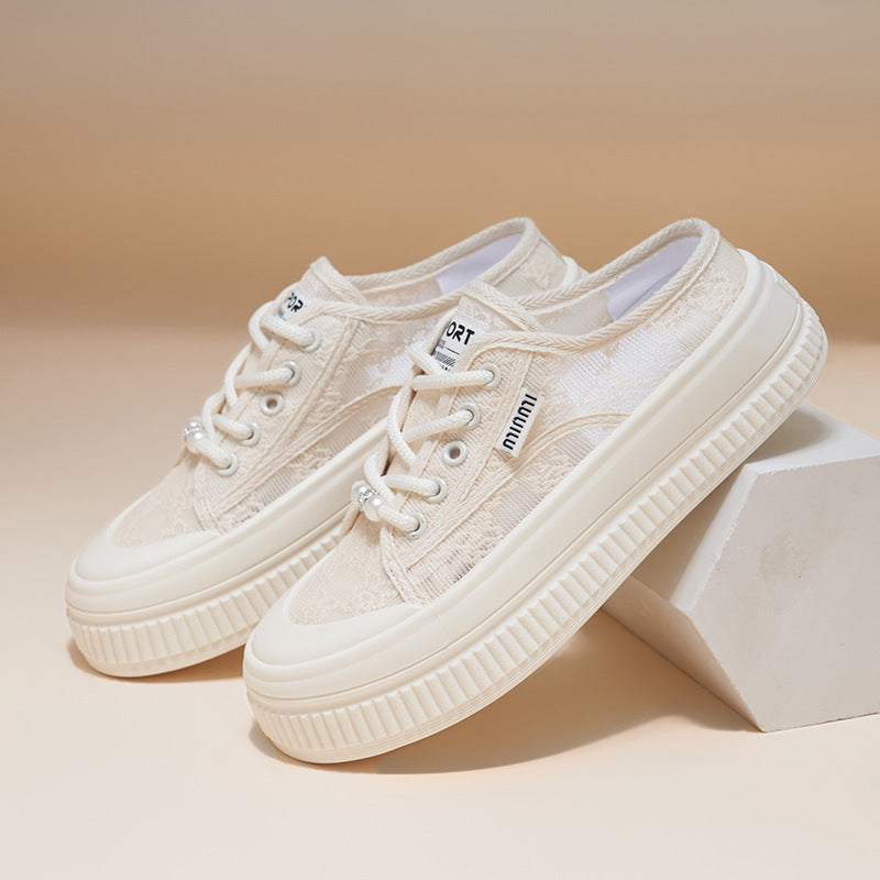 Damen Sneaker Bequem Spitze Modern Weiß