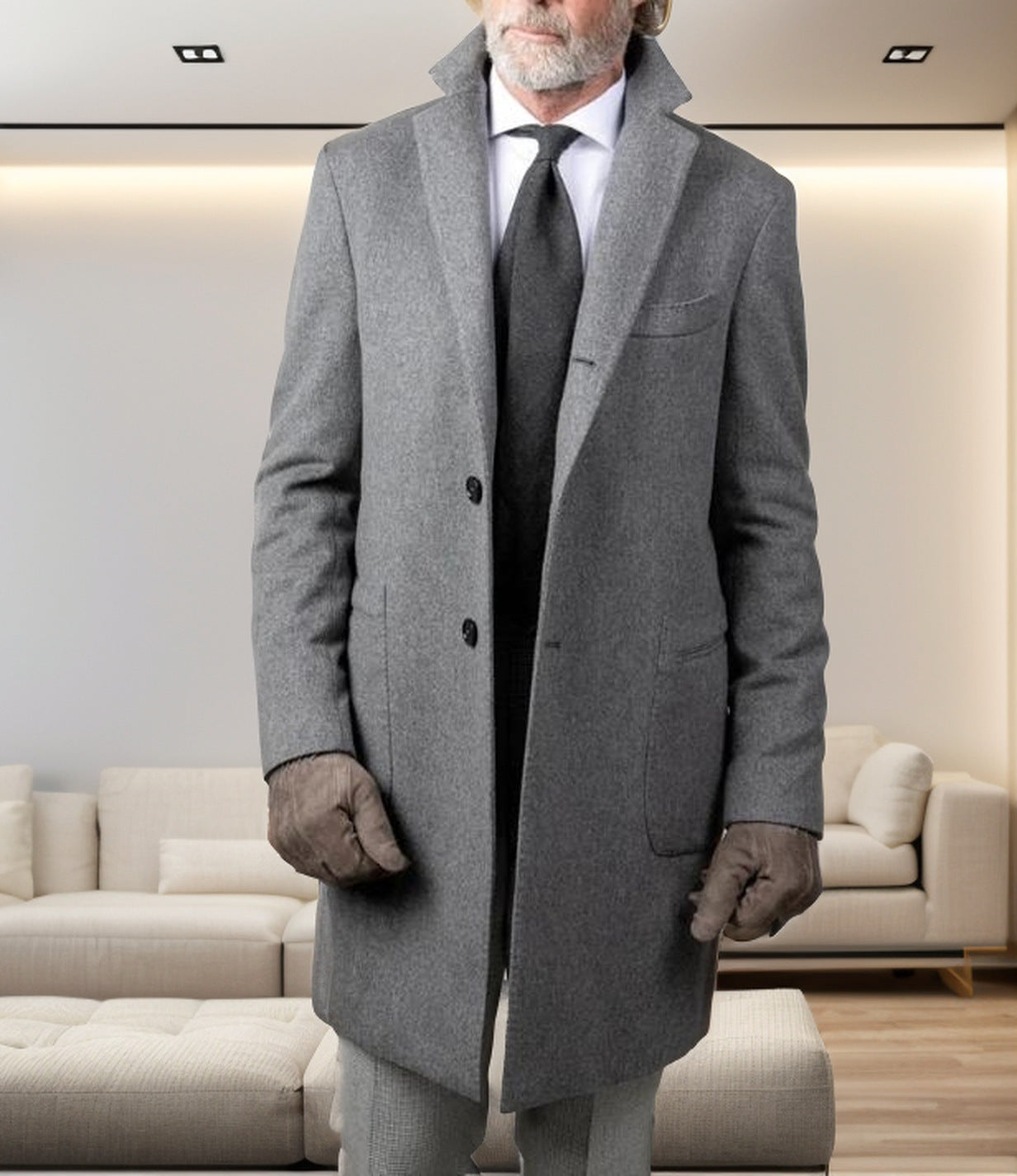 Eleganter Herren Trenchcoat Schwarz Modern mit Taschen