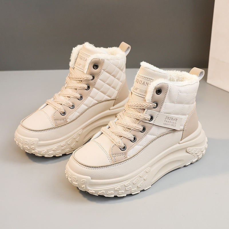 Damen Sneaker Hoch Hohe Sohle Kuschelig Rutschfest