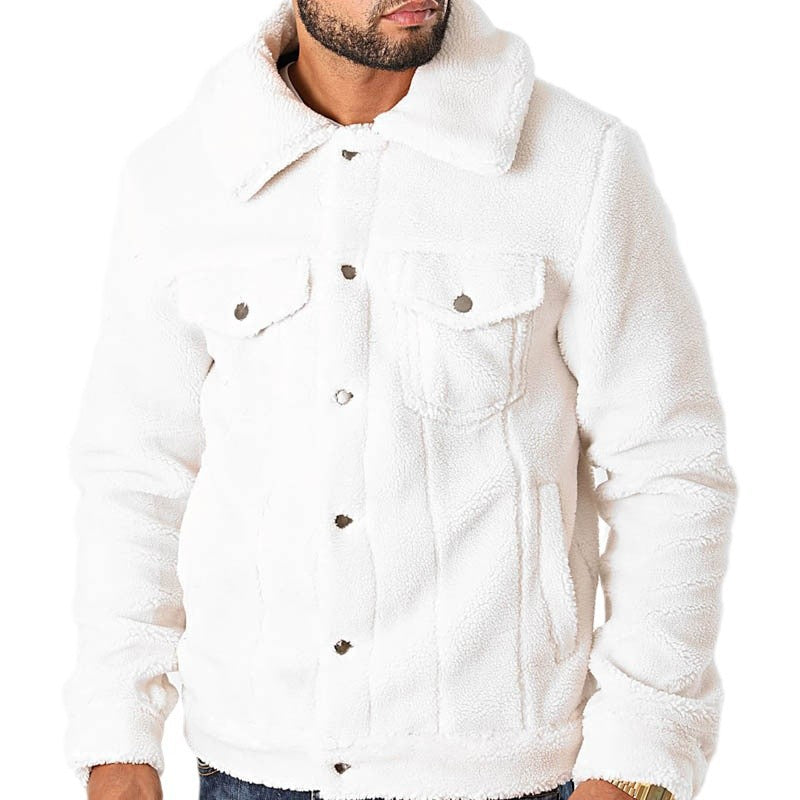 Herren Sherpa-Jacke Kuschelig Warm mit Taschen