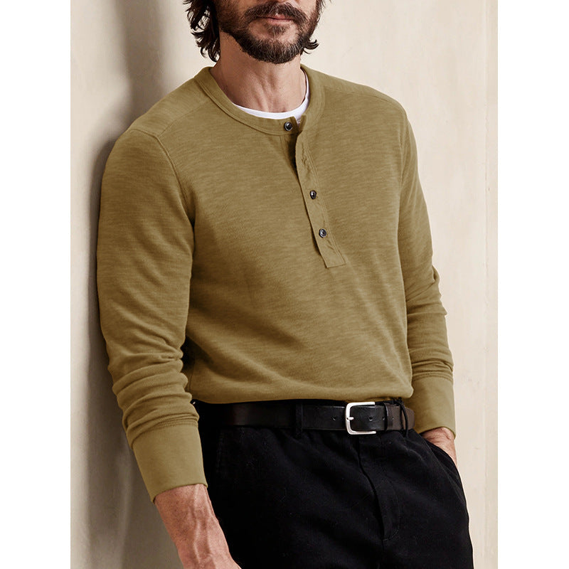 Herren T-Shirt Henley Knopfleiste Weiches Baumwoll-Shirt