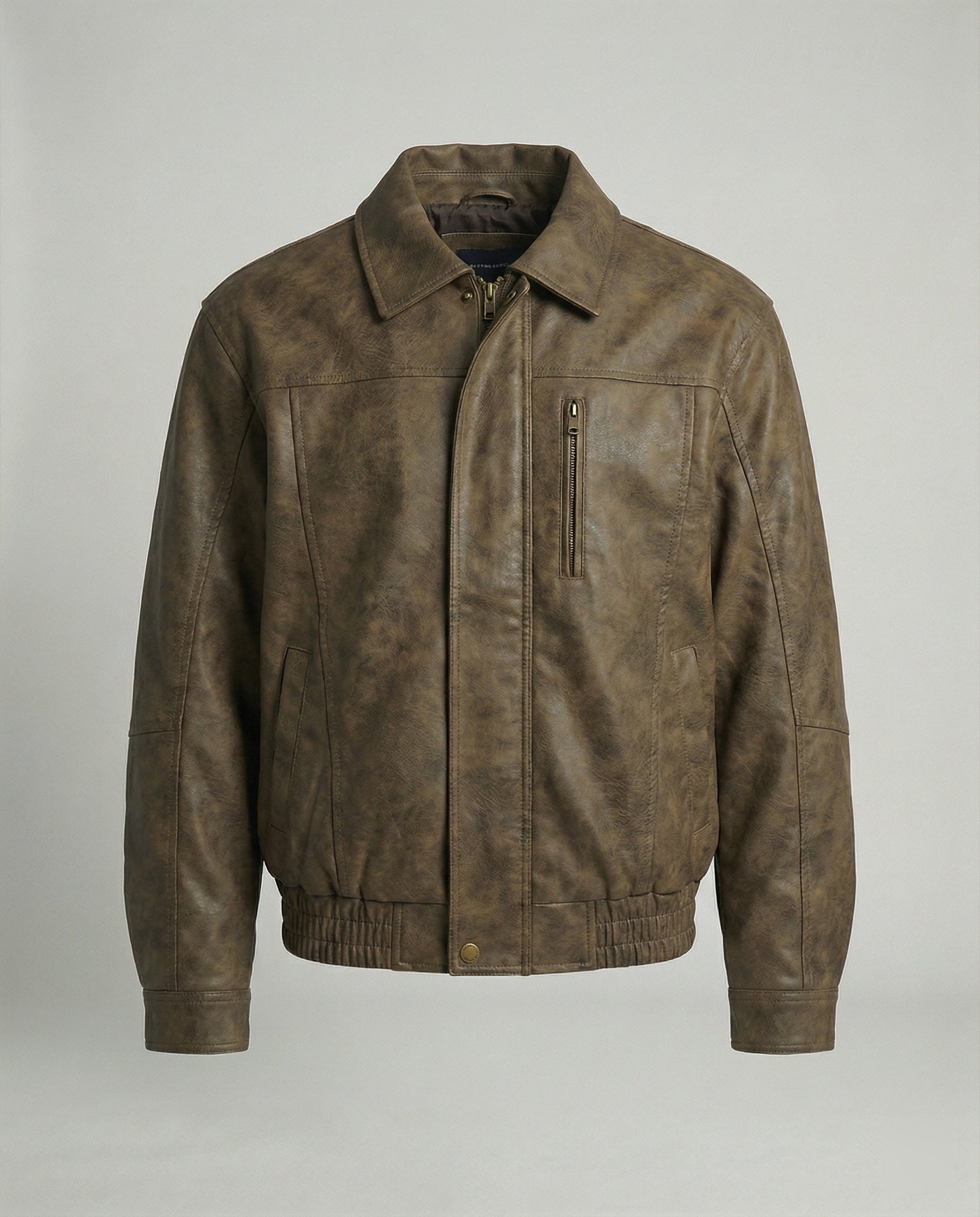 Lederblouson Herren Vintage Style mit Ziernähten Elastisch