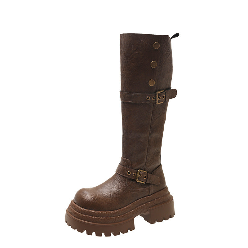 Damen Stiefel Hoch Schnalle Robust Winter