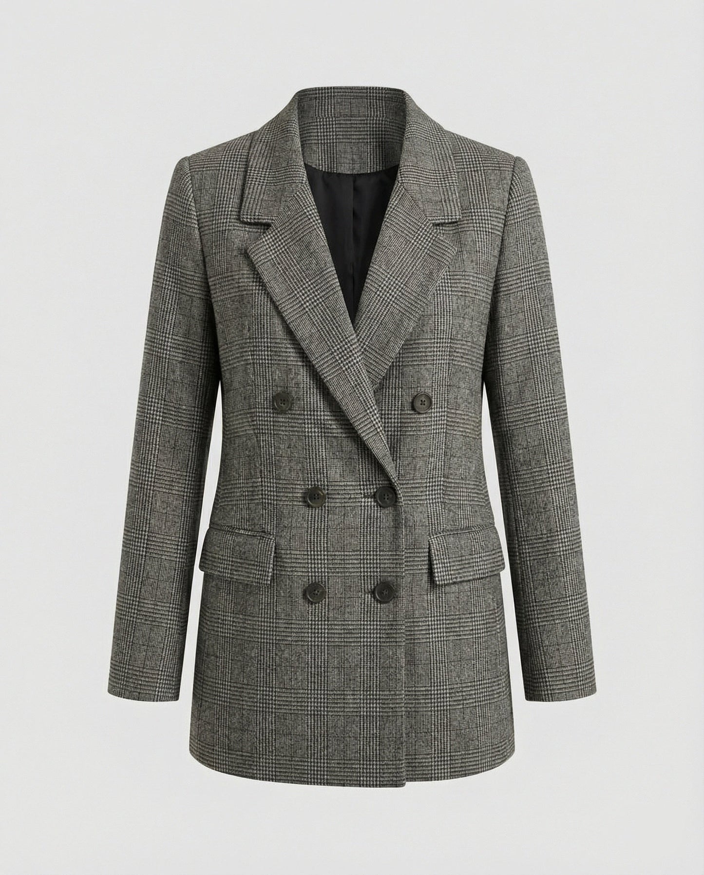 Damen Blazer Weit Geschnitten Karo Modern Eingriffstaschen