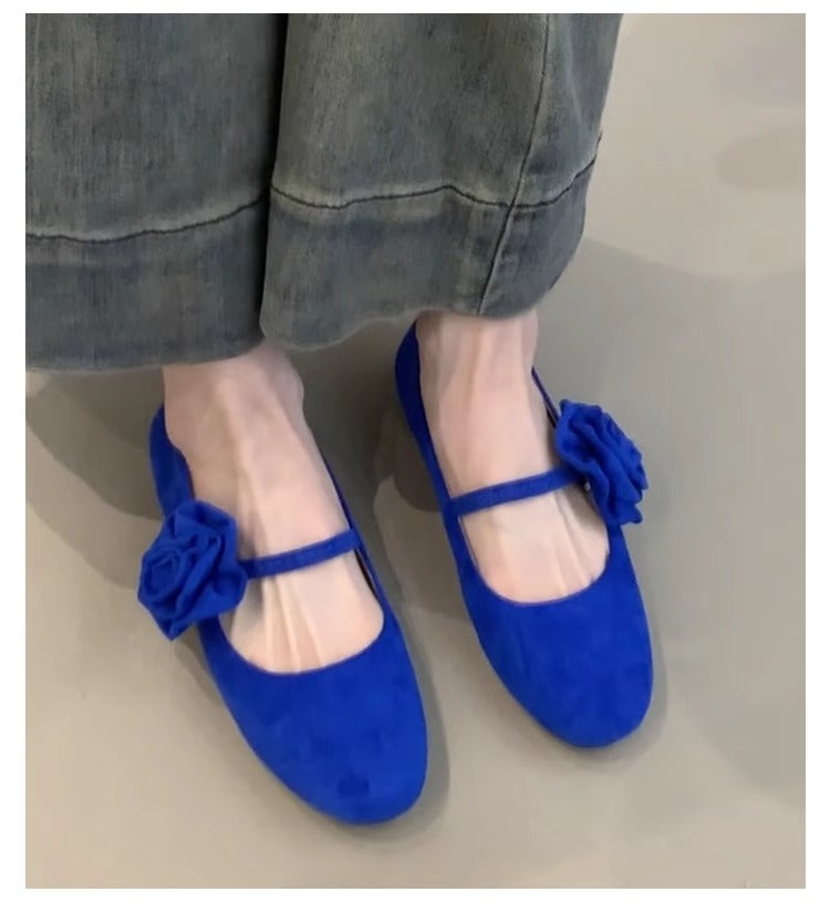 Damen Ballerinas Bequem mit Blumenriemen
