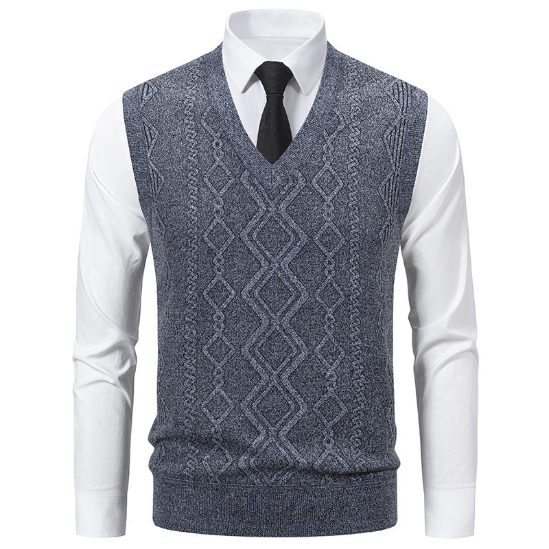 Herren elegante Strickweste mit V-Ausschnitt und strukturiertem Muster BerlinGlamour