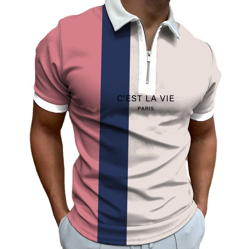 Herren Poloshirt Modern mit Stehkragen Asymmetrisch