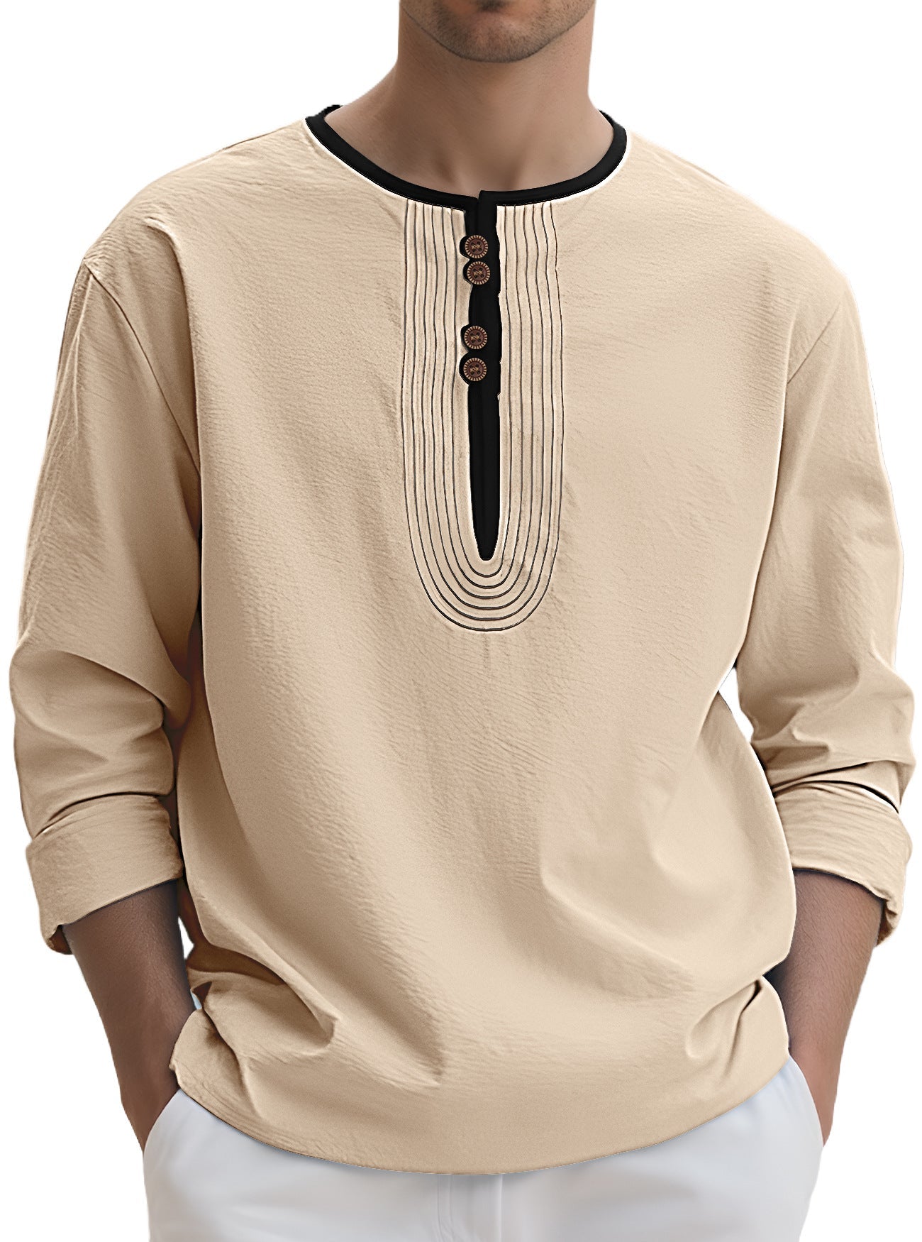 Herren Langarmshirt Modern mit Knopfverschluss Elegant