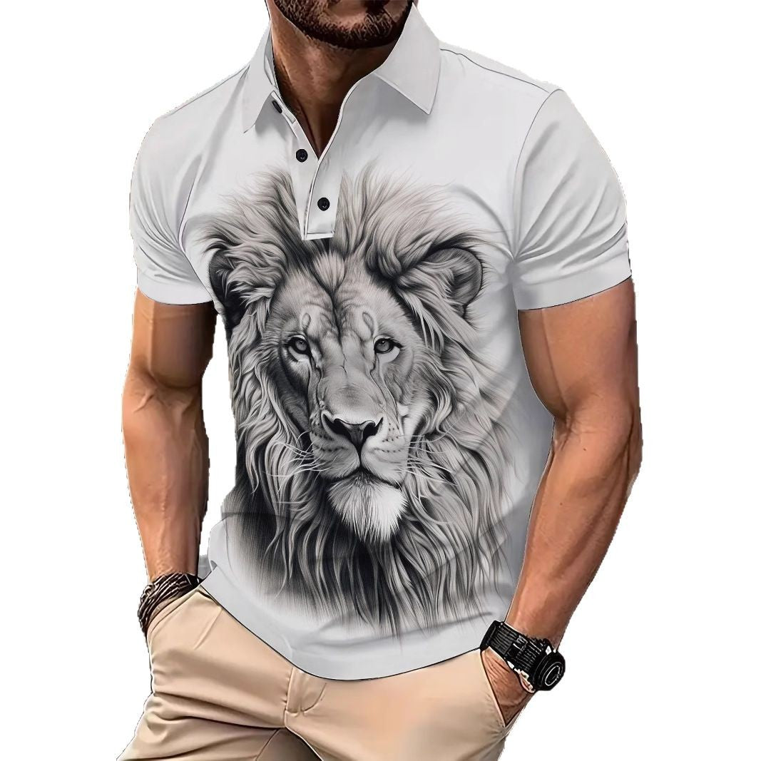 Herren Poloshirt Löwen Motiv Baumwolle Berlin Style
