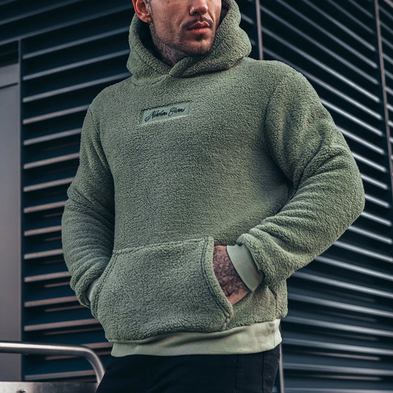 Herren Fleece Hoodie Kängurutasche Hochkragen Warm