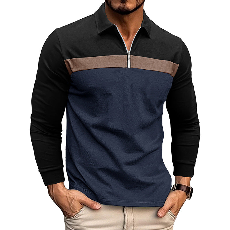 Herren Langarmshirt Modern mit Stehkragen und Kontrastnähten